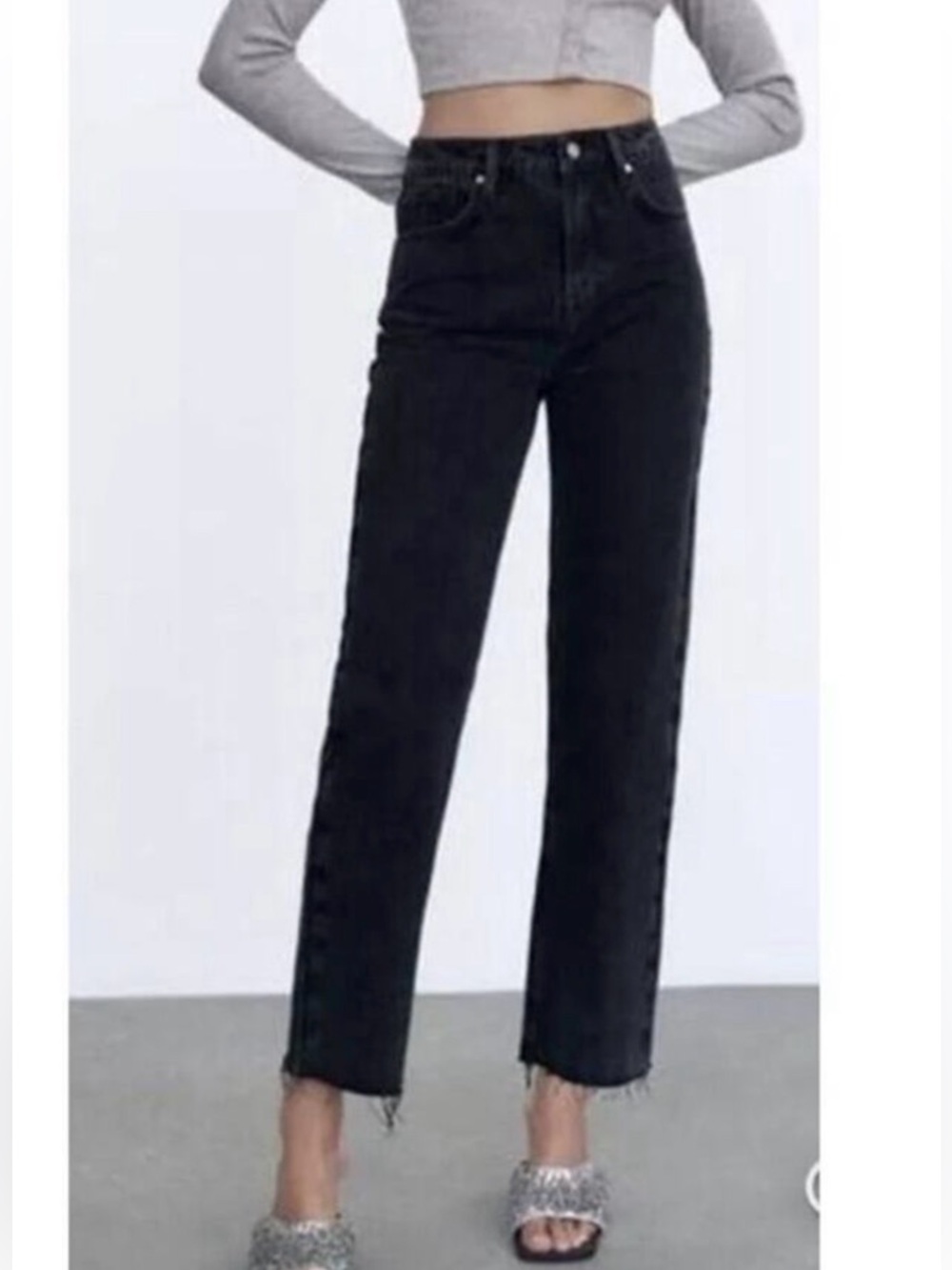 Zara High-Waist Straight Leg Black Jeans